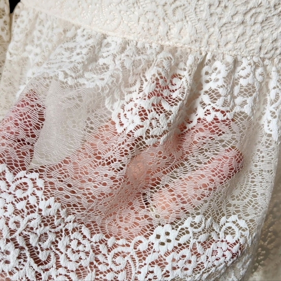 Bebe Olivia Ruffle Tiered Lace Embroidered Ivory Mini Dress Size 12 - Picture 8 of 11